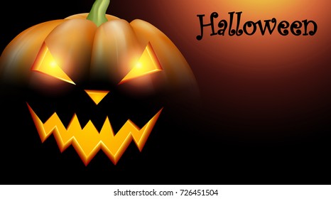 Background with orange 3d luminous halloween pumpkin face pattern. Vector illustration.