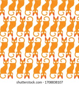 Background with orange cats. Children's drawing. Seamless packaging.