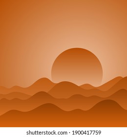 fondo del paisaje del desierto anaranjado con gran sol y montaña vector de ilustración 