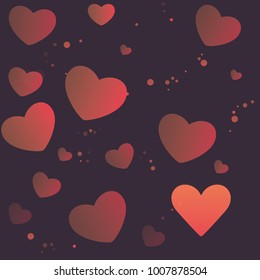 Background of orange gradient heart along dark background.Valentine's day background with sweetly color tone.
