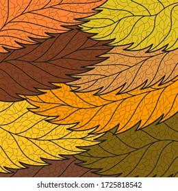 Background with orange leaves. Autumn floral pattern in cartoon style. Autumn foliage close-up. Vector illustration.