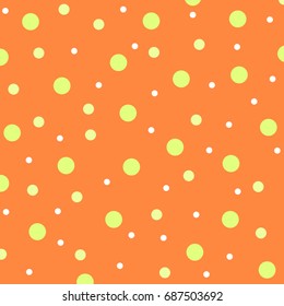 The background is orange with light circles.