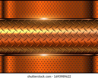 Background orange metallic, 3d chrome vector design with diamond plate sheet metal texture.
