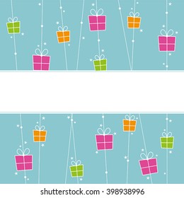 Background with orange, pink and green gift boxes and space for text.