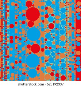 Background of orange, red, green, blue stripes. Color circles of different sizes. Suitable for packaging, textiles, promotional products. Vector illustration