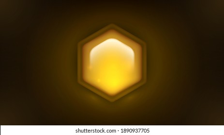 Background with orange shiny hexagon, one yellow honeycomb