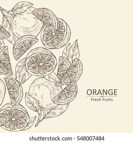 Background with orange and orange slice. hand drawn.