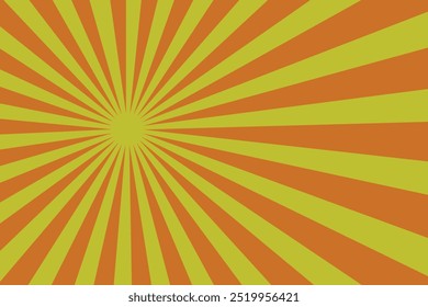 Background of orange sun rays. Bright flash of yellow light. Radial warm pattern with gradient.