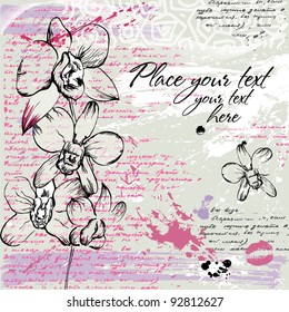 Background with orchids  in watercolor effect in pastel colors
