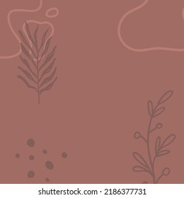 Background with organic abstract shapes and leaves. Line in pastel colors.  Background in minimalist style. Contemporary vector Illustration.