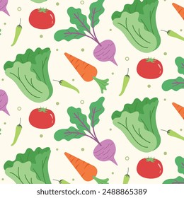 Background of Organic vegetables vector illustration. Style Seamless Vegetable Pattern. 