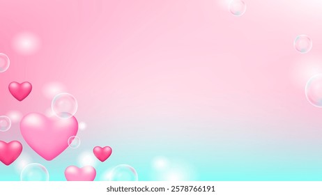 background with ornament or decoration of heart symbol and bubbles. beautiful and romantic. happy valentine's day celebration. event, festival, celebration. banner, background. 3d style design element