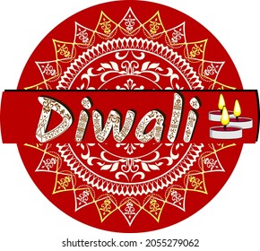 Background with ornament. Diwali lettering with pattern on red background