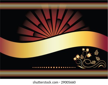 Background with ornament and golden ribbon