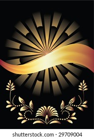 Background with ornament and golden ribbon