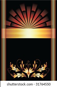 Background with ornament and golden ribbon