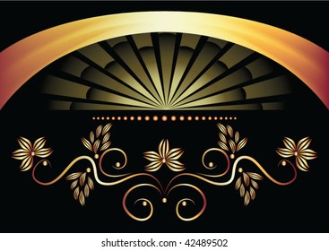 Background with ornament and golden ribbon