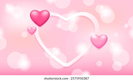 background with ornament or heart decoration and heart frame. beautiful and romantic. happy valentine's day celebration. event, festival, celebration. banner, pink background. 3d style design elements