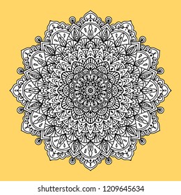 Background with ornament mandala in gold color. Round arabesque design element. Template for invitation, book cover or flyer