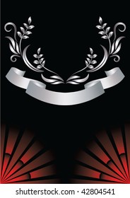 Background with ornament and silver ribbon