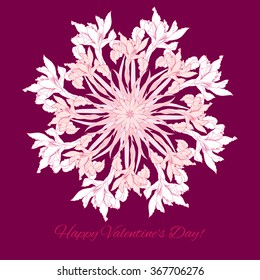 Background with ornamental round with pink  iris. Vector illustration