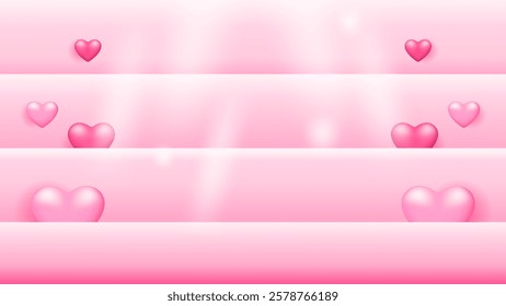 background with ornaments or decorations, heart symbols and light effects. beautiful and romantic. happy valentine's day celebration. event, festival, celebration. banner, background. 3d style design 