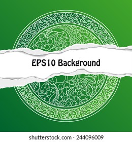 Background with Ornate Floral Pattern and Torn Paper