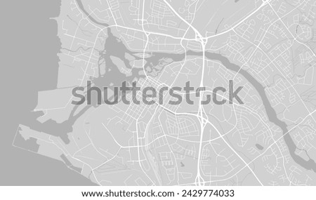Background Oulu map, Finland, white and light grey city poster. Vector map with roads and water. Widescreen proportion, digital flat design roadmap.