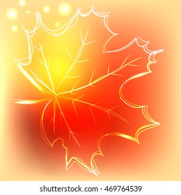 Background with outline maple leaf in beautiful bright autumn colors, vector illustration. Can be used as greeting or invitation card