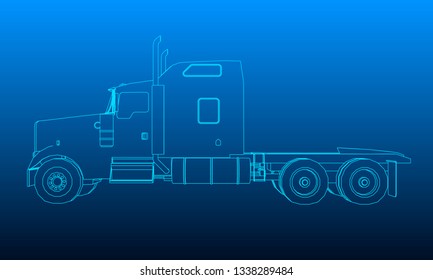 Background with the outline of the truck without a trailer. Vector illustration