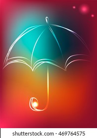 Background with outline umbrella in beautiful bright colors, vector illustration. Can be used as greeting or invitation card