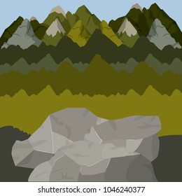 background outside forest scenary with high mountains and rocks
