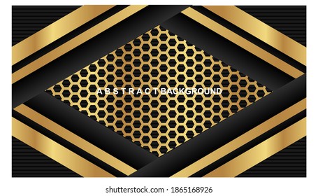 background overlap. Abstract tech geometric glowing gold and black color. Shiny motion dark metallic background. Templates with headers and footers for brochures, prints, advertisements, magazines, 