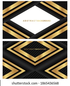 background overlap. Abstract tech geometric glowing gold and black color. Shiny motion dark metallic background. Templates with headers and footers for brochures, prints, advertisements, magazines, 