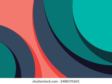 Background of overlapping circular shapes of blue, red and dark blue color with shadows