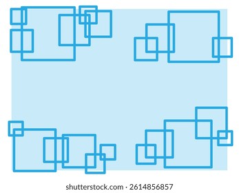 Background of overlapping geometric patterns, square border, blue