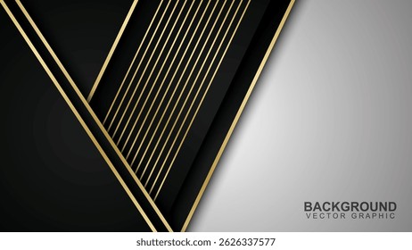 Plano de fundo com camadas sobrepostas. Textura com linhas douradas e efeito de luz dourada brilhante. Ilustração vetorial.