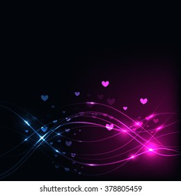 Background with Overlaying wavy lines and hearts abstract on dark background
