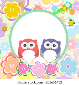Background with owl, flowers and birds vector