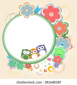 Background with owl and flowers. invitation card vector