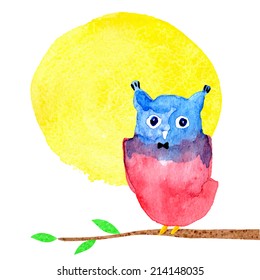 Background with owl. Watercolor vector background. EPS10.