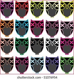 Background with owls in different colors