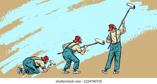 background painters paint the wall. Pop art retro vector illustration vintage kitsch