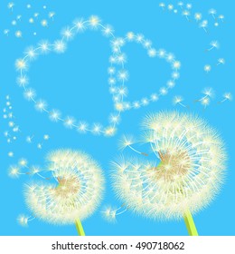 background with a pair of dandelions and hearts projector illustration