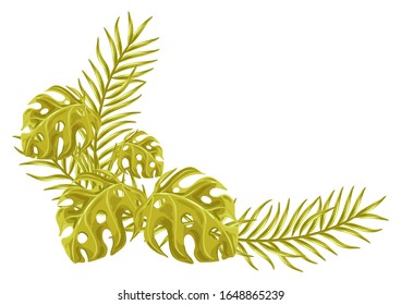 Background with palm leaves. Decorative image of tropical foliage and plants.