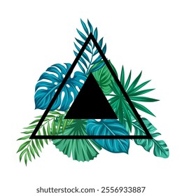 Background with palm leaves. Decorative image of tropical foliage and plants.