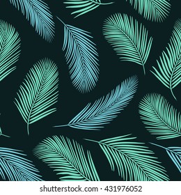 Background with palm leaves. Seamless pattern for web, print, wallpaper, wrapping, packaging design, scrapbook, spring summer fashion fabric, textile design. Jungle pattern.