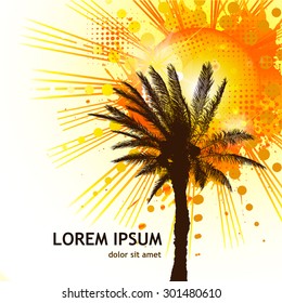 Background with the palm of the sun. Vector