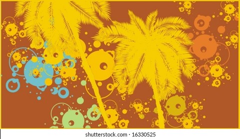  background with palm trees and grunge circles,vector illustration