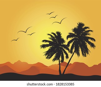 Palmeras de fondo, exóticas, soleadas, silueta